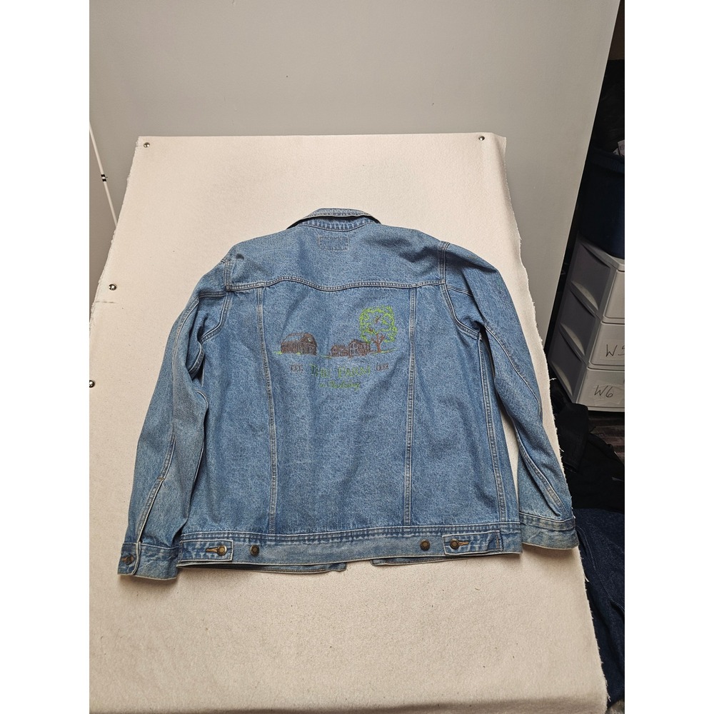 Wrangler Rugged Wear Denim Jacket Blue The Farm Clarksburg Embroidered Mens LT